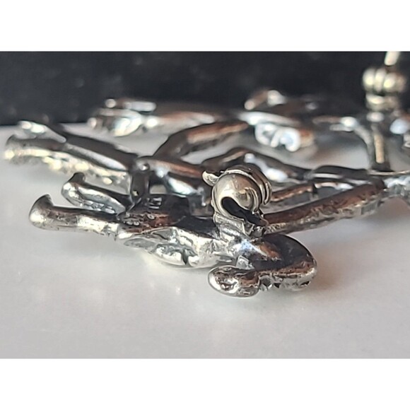 925 Sterling Silver Children Holding Hands Brooch Vintage - Picture 10 of 10